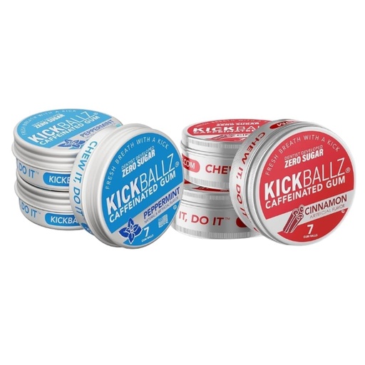 [BRSRGBAOCIORQHT6] KickBallz Caffeine Energy Gum Bundle |110mg Fast-Absorbing Caffeine for Energy & Focus | Sugar-Free, Keto | Coffee Alternative Chew | 6 Pocket Tins, 42 Pieces Total of Peppermint & Cinnamon