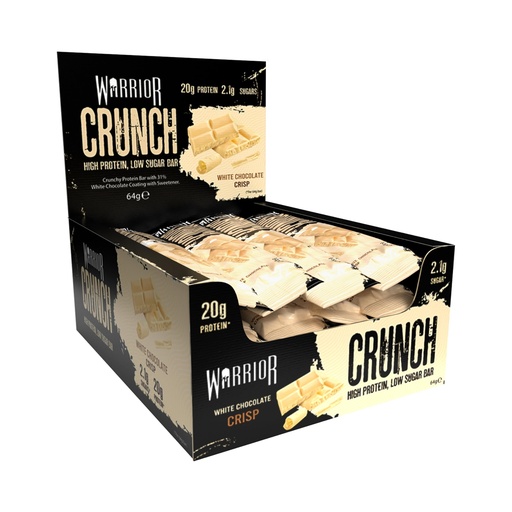 [BRSWGYIEPIOQE3L6] Warrior Crunch High Protein Low Carb White Chocolate Crisp Bar, 64 g, Pack of 12