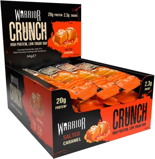 [BRSWECQCCJ7QYAYV] Warrior Crunch High Protein Low Carb Bar, 64 g, Salted Caramel, Pack of 12