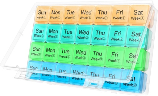 [BRSWYAYTOIAWKFI7] Large Monthly Pill Organizer 28 Day Medication Organizer Storage by Week,Extra Large Compartments Dust-Proof Pill Case Medication Reminder Travel Container for Vitamins/Fish Oil/Supplements