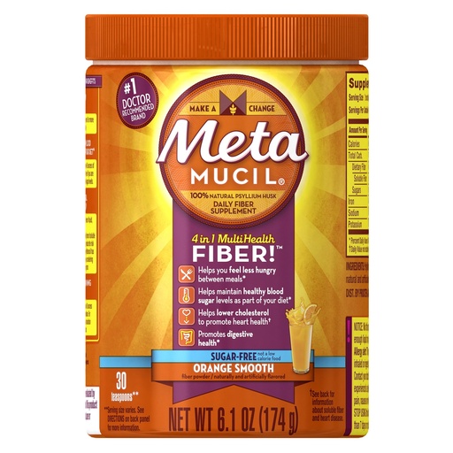 [BRSWGZQHOYHB4HI4] Metamucil Daily Fiber Supplement, Orange Smooth Sugar Psylllium Husk Powder, 6.1 Ounce