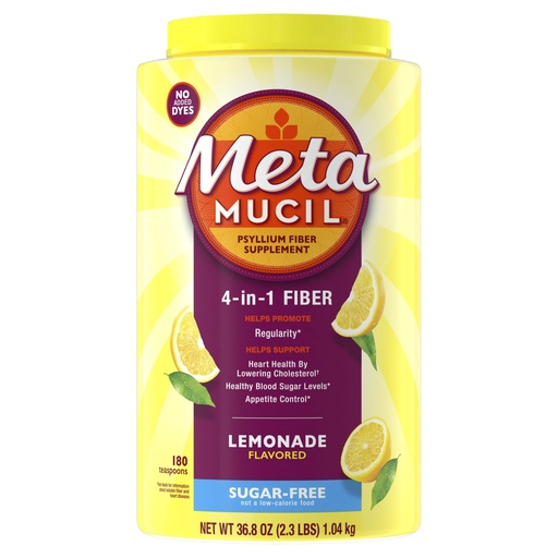 [BRSRGCYLOUOWKALO] Metamucil 4in1 Lemonade Flavored Fiber Supplement Powder, Fiber Powder for Promote Digestive Health and Regularity*, Sugar-Free, Naturally Sourced Psyllium Fiber, 180 teaspoons