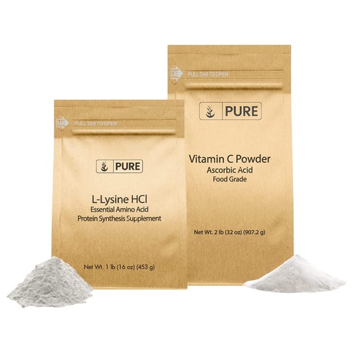[BRSROZALOEDQEDI6] PURE ORIGINAL INGREDIENTS Vitamin C and L-Lysine HCL Bundle, Dietary Supplement, Non-GMO