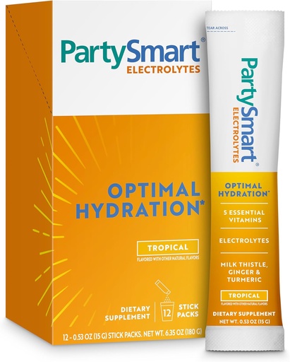 [BRSROA37BZYRQYLU] Himalaya PartySmart Tropical Electrolytes Powder Packets, 12 Count, Supports Hydration, Rehydrate with Sodium & Potassium, Vitamin C & More, Antioxidant Recovery Blend Milk Thistle, Ginger & Turmeric
