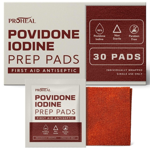 [BRSRGCYYAV5RODTH] 10% Povidone Iodine Prep Pads - 30 Iodine Swabs, Individually Wrapped - First Aid Antiseptic for Cleaning and Keeping Skin Clean