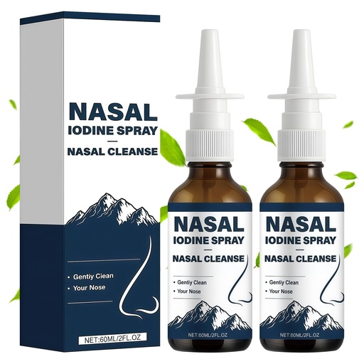 [BRSRGFA7BV7GE2DH] 2Pcs Iodine Nasal Spray, Daily Nasal Cleanse,Fine Mist Non-Medicated Nasal Spray - 150+ Uses per Bottle for Dry Air, Travel & Daily Use