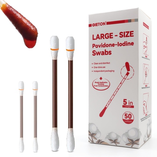 [BRSREAIHBZ7R6HY6] Large - Size 5 inchs Povidone Iodine Swabs (50-Count), Iodine Cotton swabs, Wound Care, Gentle Care and Emergency Care for The Whole Family.