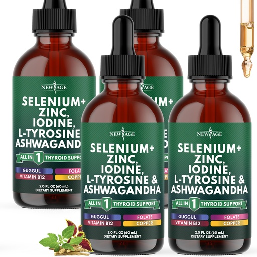 [BRSRGZY5AQGWGCDJ] Thyroid Support Drops - Selenium, Zinc, Iodine, L Tyrosine, Ashwagandha, Turmeric, Schisandra Guggu, Cayenne, Basil - Liquid Supplement Folate Copper Alcohol -Free, Vegan, Non-GMO – 8 oz