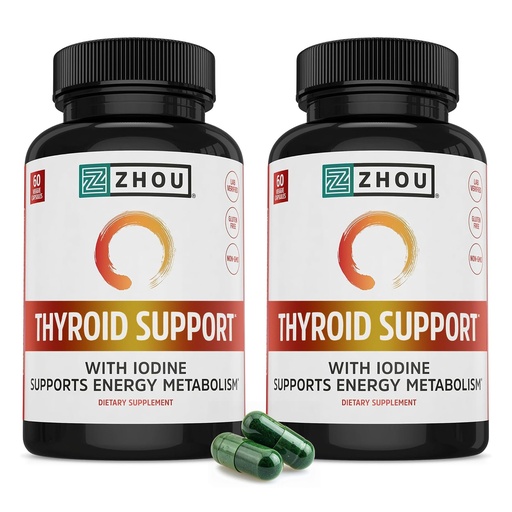 [BRSREGABBZ7RECDP] ZHOU Thyroid Support - Thyroid Supplement for Women & Men with Zinc, Iodine, & Selenium, Cellular Energy Thyroid Complex with Ashwagandha, Kelp - 60 Veggie Capsules (Pack of 2)