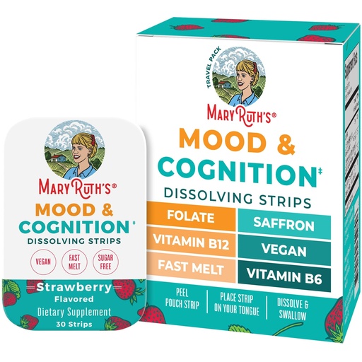 [BRSRAAI6CAMB4CI2] Mood & Cognition Dissolving Strips by MaryRuth's | Vitamin B12 | Vitamin B6 | Saffron | Folate | B Vitamins | Sugar Free | Strawberry Flavor | Vegan | Gluten Free | Dairy Free | 30 Count