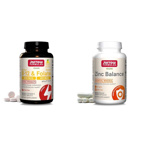 [BRSRAYYYBMAR4G3O] Jarrow Formulas Methyl B-12 1000 mcg & Methyl Folate 400 mcg Chewable Tablets and Zinc Balance 15 mg 100 Veggie Capsules