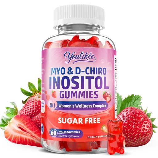 [BRSRGFA7B4IRACDK] Myo-Inositol & D-Chiro Inositol Gummies for Women - Ideal 40:1 Ratio with Vitamin D3, Folate, Magnesium and Zinc - Support Female Health & Wellness - Sugar-Free, Strawberry Flavor, 60 Count