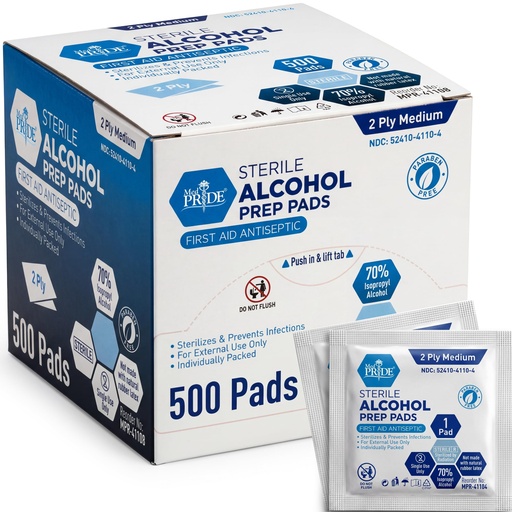 [BRSREBIHOICB63Q4] MED PRIDE Alcohol Prep Pads, Medical-Grade, Sterile, Individually-Wrapped, Medium Square Size, 2ply (500 Count (Pack of 1))