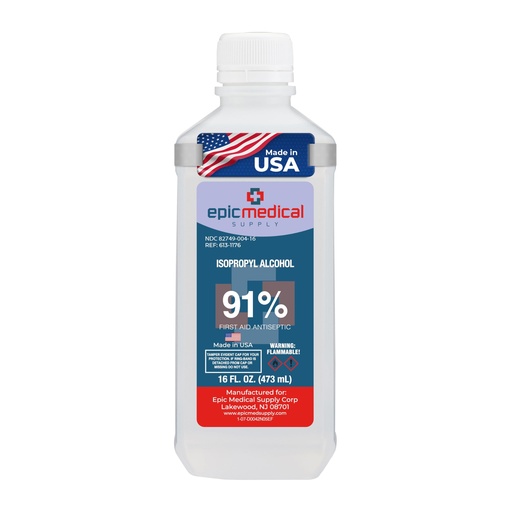 [BRSRMAIBDN4BGA3O] Epic Medical Supply 91% Percent Isopropyl Alcohol 91, Rubbing Alcohol Isopropilico 16 oz. Bottle, Multipurpose First Aid Antiseptic, Alcohol for Nails (1)