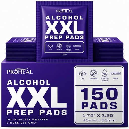 [BRSRGFIKBF5B6FDD] XXL Sterile Alcohol Prep Pads 150 Count - 70% Isopropyl Alcohol Wipes, Individually Wrapped - 2 Ply - Good for Injection Sites and Keeping the Skin Clean, Extra Extra Large 1.75" x 3.25" Pad