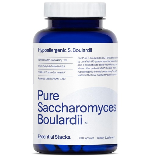 [BRSWGAAZA4CBUAD7] Essential Stacks Saccharomyces Boulardii Probiotics (Non-GMO & Gluten Free) - 5 Billion CFUs for Gut Health (60 Capsules)