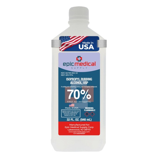 [BRSRMAIDAABWE3L7] Epic Medical Supply Isopropyl Rubbing Alcohol 70% USP, 32 oz. Bottle, Multipurpose First Aid Antiseptic for Minor Wounds, Cuts, and Scrapes (32.00 Fl Oz Pack of 1)