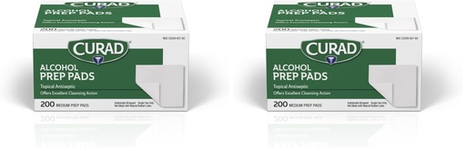 [BRSRAEL6AAORU3LD] Curad Alcohol Disinfectant Prep Pads, 2-ply, Medium Size, 200 Count (Pack of 2)