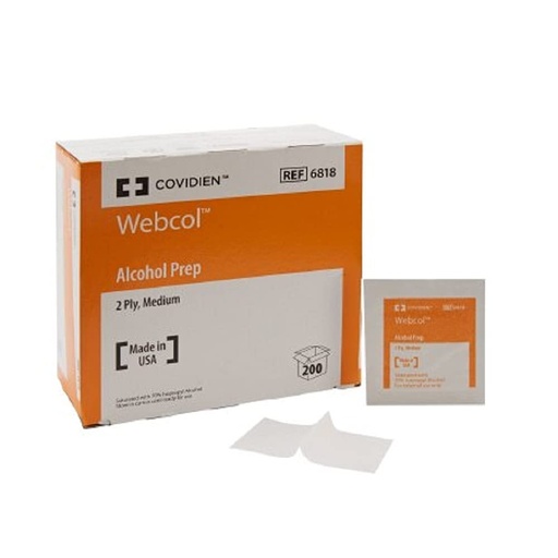 [BRSWECATDICAMYDL] COVIDIEN 6818pk6 6818 Webcol Alcohol Prep, Sterile, Medium, 2-Ply, 4.3" Height, 2.1" Wide, 4" Length, Pad, 6 Packs of 200 (Pack of 1200)