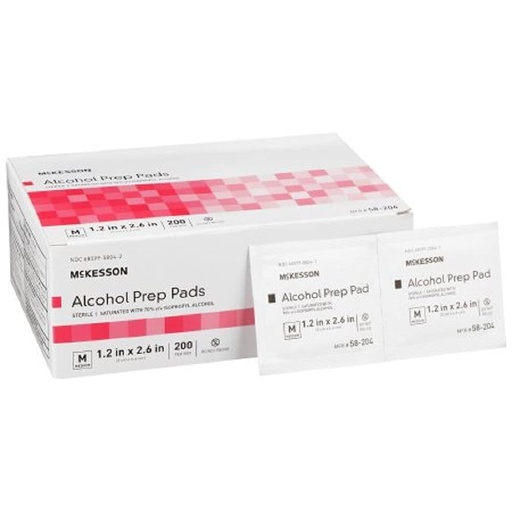 [BRSWIYAKOV6RGALO] McKesson Alcohol Prep Pads, Sterile, Individual Packet, Medium, 200 Count, 1 Pack