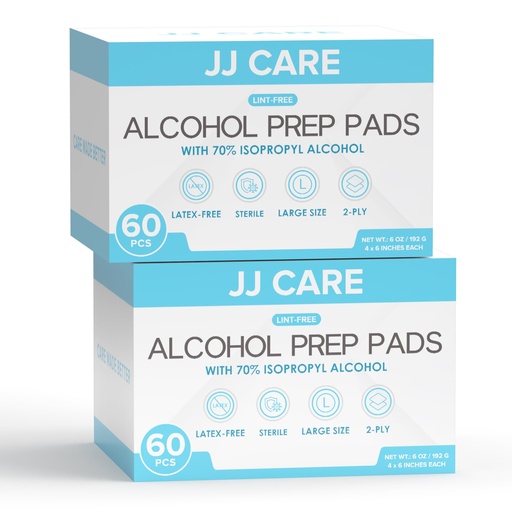 [BRSWYGT6CMCQ4237] JJ CARE Large Alcohol Prep Pads [Pack of 120], 4 x 6" Sterile Prep Pads Individually Wrapped, 70% Isopropyl Alcohol Wipes, 2 Ply First Aid Swabs, Perfect for Medical, First Aid Kit & Home