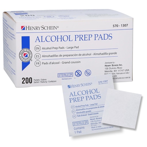 [BRSROHA5DEPQKH3P] Henry Schein Large Alcohol Prep Pads (200/Box) - 70% Isopropyl Alcohol Wipes, Individually Wrapped - 2 ply, Textured - Skin Prep Alcohols Swabs - Sterile Pads