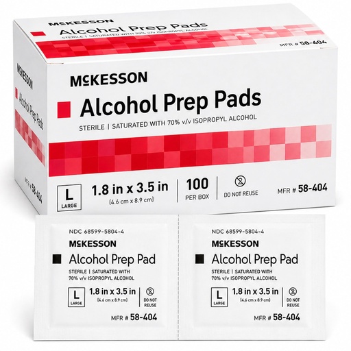 [BRSWIGYQC4PWKD34] McKesson Alcohol Prep Pads, (100 Count) - Sterile, Individually Wrapped Wipes, 70% Isopropyl Alcohol, Large Size, 2-Ply, Medical Grade, First Aid, 1 Box