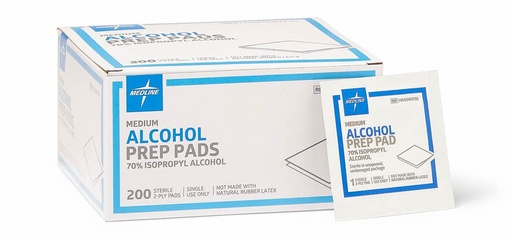 [BRSWIZQOAB6RE2LI] Medline Alcohol Prep Pads, 2-Ply, Sterile, Size Medium, 1.125 x 2.375 Inches, Case of 3000