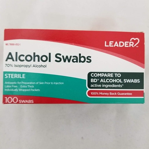 [BRSWGHAOAUHQKGTF] Leader Alcohol Swabs 70 Percent Isopropyl Sterile, 100 Ea, 100 Count