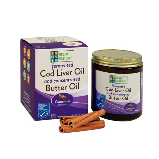 [BRSRMBT2B4MGEFD7] Green Pasture Butter Oil/Fermented Cod Liver Oil Blended Gel - 6.4 oz.- Cinnamon