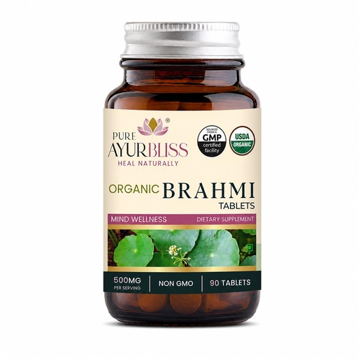 [BRSRGYIYBF5BSC3J] 100% Organic Brahmi Tablets with Bacopa monnieri Extract, Ayurvedic Cognitive Support for Memory, Focus, and Mental Clarity, Herbal Brain Health Formula - 90 Count