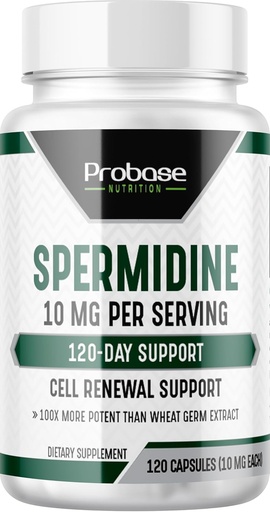 [BRSRO234BMGQYDQY] Probase Nutrition Spermidine (10mg of 99% Spermidine 3HCL - Third Party Tested) 120 Capsules - 100x More Potent Than Wheat Germ Extract, Telomere Health and Aging 120-Day Supply - As efficient as NMN