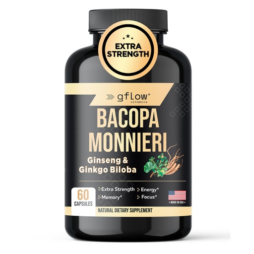 [BRSREYIZAQIGME37] gflow vitamins Bacopa Monnieri Supplement with Ginseng and Ginkgo Biloba | Made in the USA | 60 Capsules, 30 Servings