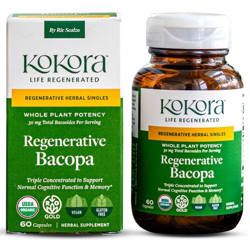 [BRSREFT5DMPQMGTF] kokora Regenerative Bacopa - Regenerative Organic Certified - Brain Supplement* - Cognitive Function, Focus, Memory Support*- Containing Bacosides -Vegan, Non-GMO - 60 Capsules - 30 Servings