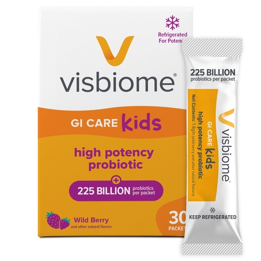 [BRSREFL4OQNRED3D] Visbiome® GI Care Kids - High Potency Probiotic for IBS & UC Symptoms - Wild Berry Flavor, No Dyes- 225 Billion CFU Live Probiotics for Children, Cold Chain Shipping, 30 Packets