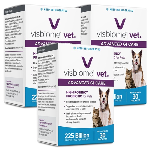 [BRSREH3QCMBREALD] Visbiome® Vet Advanced GI Care High Potency Probiotic for Dogs & Cats – 225B CFU, 8-Strain Formula – Refrigerated, Veterinarian Recommended, Clean Label Certified – 90 Packets