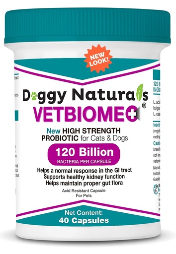 [BRSREBARBAIQ2DY3] Vetbiome +® Plus High Strength Probiotics for Pets (40 Capsules) - 120 Billion CFU, 9 - Strain Formula – Third Party Tested - Made in U.S.A