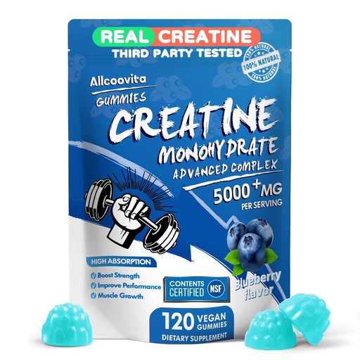 [BRSRA235CIBWOFDL] NSF Certified Creatine Gummy - Creatine Monohydrate Gummies 5000mg for Men & Women -120 Gummies Advanced Formula, Muscle Strength, Muscle Builder, Energy Boost, Pre-Workout Supplement-Blueberry