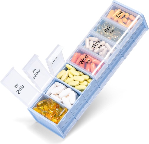 [BRSROZQ5OJ7AYCQU] Extra Large Weekly Pill Organizer 2 Times a Day - Betife 7 Day Pill Box, AM PM Pill Case with Double Layer Jumbo Compartment for Pills, Vitamin, Fish Oil, Supplements(Blue/White)