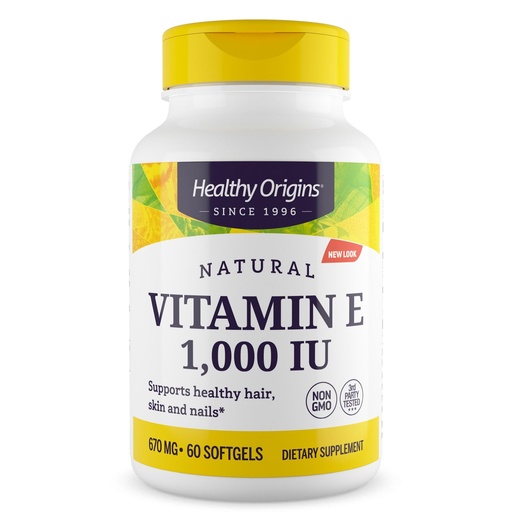 [BRSWIYQACEBRGAY5] Healthy Origins Vitamin E, 1,000 IU (Natural) Mixed Tocopherols - Vitamin E Supplement - Gluten-Free & Non-GMO Skin, Hair & Nails Vitamin - 60 Softgels