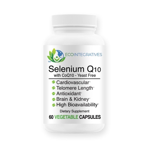 [BRSRA2QBC4FRACY6] Selenium Q10 with CoQ10 - Yeast Free - Cardiovascular, Brain & Kidney Health, Antioxidant, Oxidative Stress, Protects Telomere Length* - 100 mg CoQ10 + 100 mcg Selenium Vegan 60 Vegetable caps