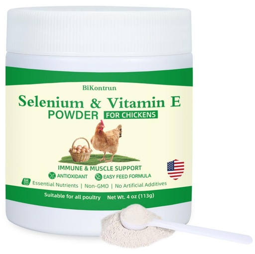 [BRSREHACAAHAECLZ] Selenium and Vitamin E Powder for Chickens, Selenium for Chickens, Immune System, Muscle Support & Prevents, Improve Wry Neck, Selenium, Vitamin E Supplements, Suitable for All Poultry, Chicken & More