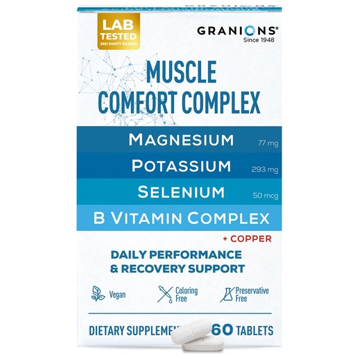 [BRSWGGATAEBA2YLG] Granions Muscle Relaxer Pills Complex - Magnesium, Potassium, Selenium, Copper, B Vitamins Relaxant - Daily Comfort Supplement to Support Normal Muscle Function and Relaxation - 60 Tablet, 30 Servings