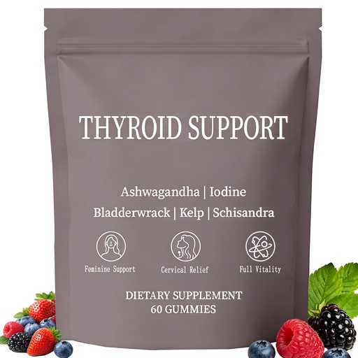 [BRSRYYA5BYFWMDY6] Thyroid Support Power Gummies for Women with Iodine, Selenium, Zinc, L-Tyrosine & Ashwagandha – Metabolism, Energy & Hormone Balance Support – Berry Flavor – 60 Count