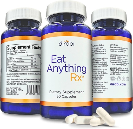 [BRSWKHYQA4OBGELD] Dirobi Eat Anything Xylose Isomerase Fructose Malabsorption Enzymes, FODMAP Supplement, Digestive Enzymes for Better Lactose, Fat, Protein & Carbohydrate Digestion Gas & Bloating Relief 30 Capsules