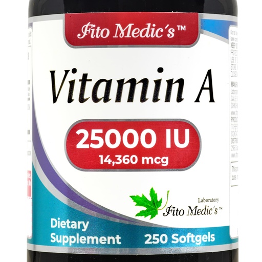 [BRSRMBQEBAIWMADO] FITO MEDIC'S Lab - Vitamin a 25000 iu softgels - 250 Softgels- Ultra high Absorption, Healthy Skin & Eyes, Antioxidant Activity & Immune System Function.