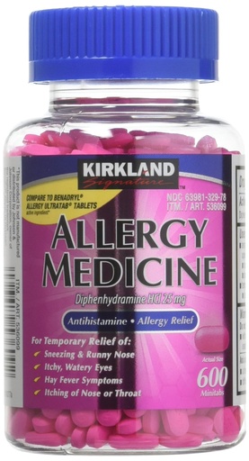 [BRSWIGQ4CR7QIF3A] Kirkland Signature Diphenhydramine Hci 25 Mg Allergy Medicine & Antihistaminecompare to Active Ingredient of Benadryl Allergy Generic 1200count, 1count