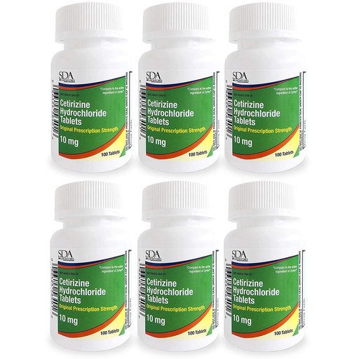 [BRSWGC33AF5GAGTX] SDA LABORATORIES All Day 24-Hour Allergy Medicine 100 Count Antihistamine for Allergies, Pollen, Hay Fever, Dry, Itchy Eyes | Cetirizine HCl 10mg Tablets (Pack of 6)| Total 600 Tablets