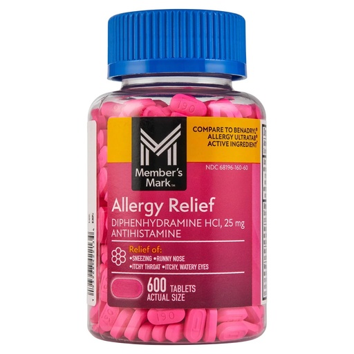 [BRSWKHQRCAMQOC37] Member's Mark 25 mg Diphenhydramine Allergy (600 Count) (2 Pack)