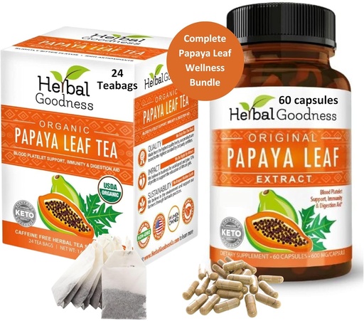 [BRSRAGIYO4FBOGTV] Papayan Leaf Extract Kapseli ja Papayan Leaf Tea Bundle - Täysin tukea Immuuniter Health ja Ruoansulatuselimistö